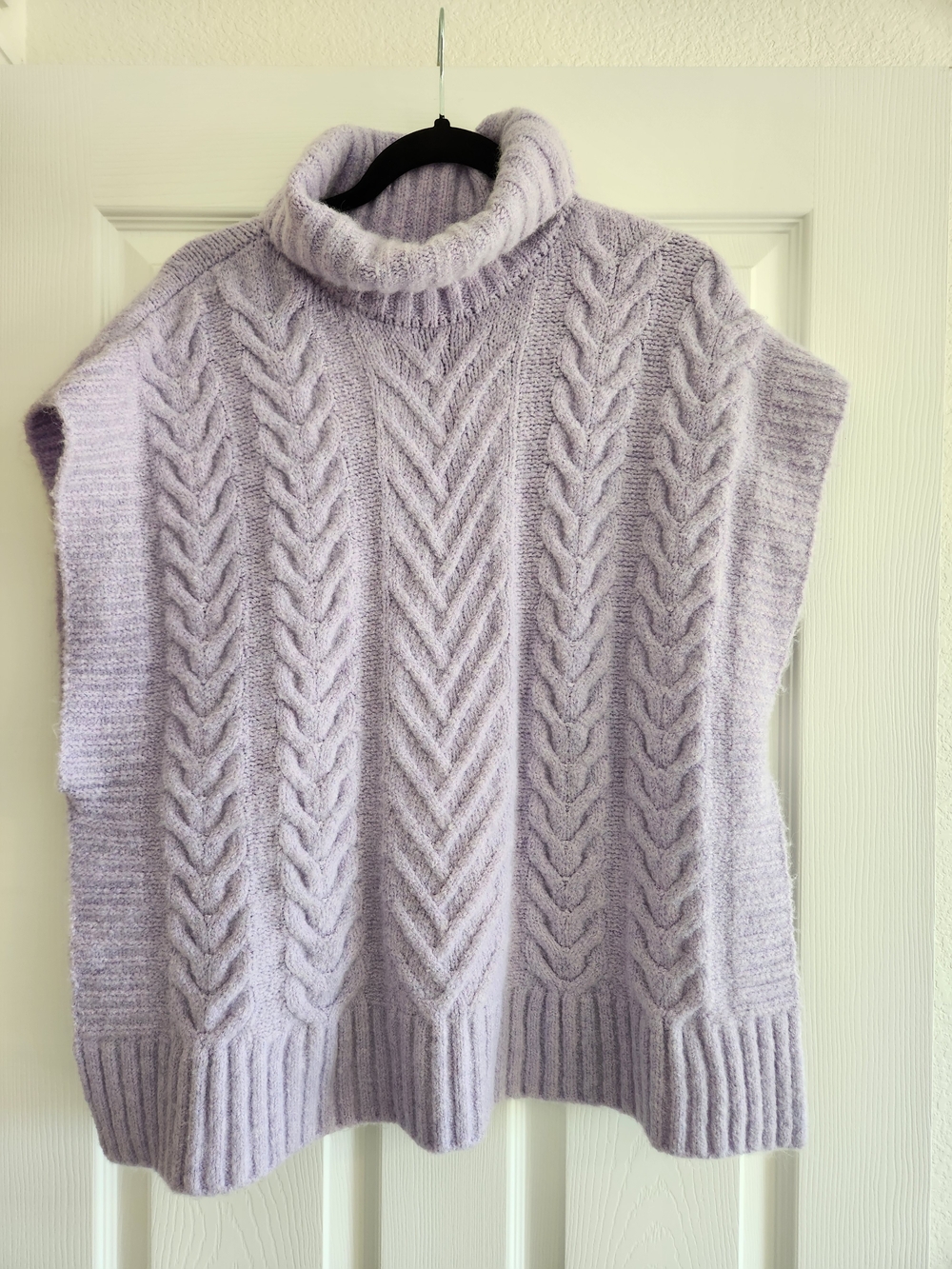 Coco + Carmen Lilac Cable-Knit Turtleneck Poncho Sweater